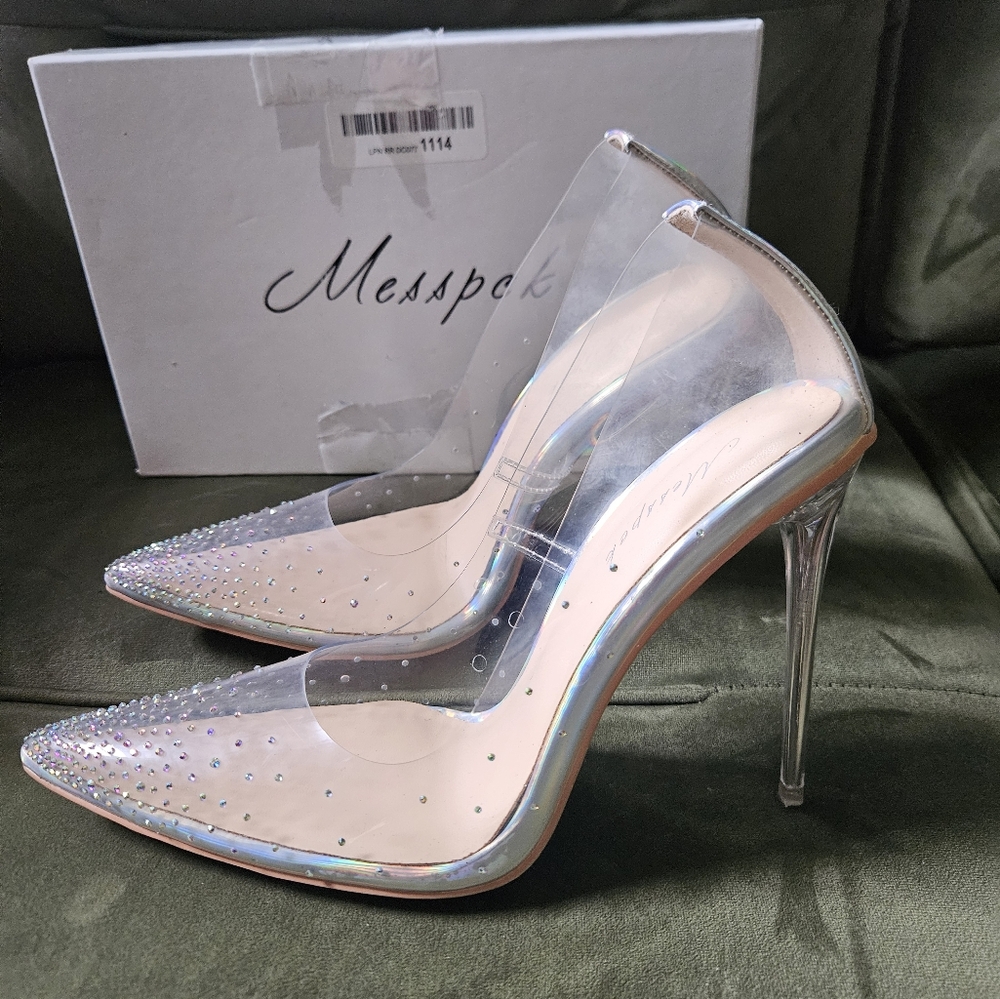 Clear jeweled stilettos sz 10